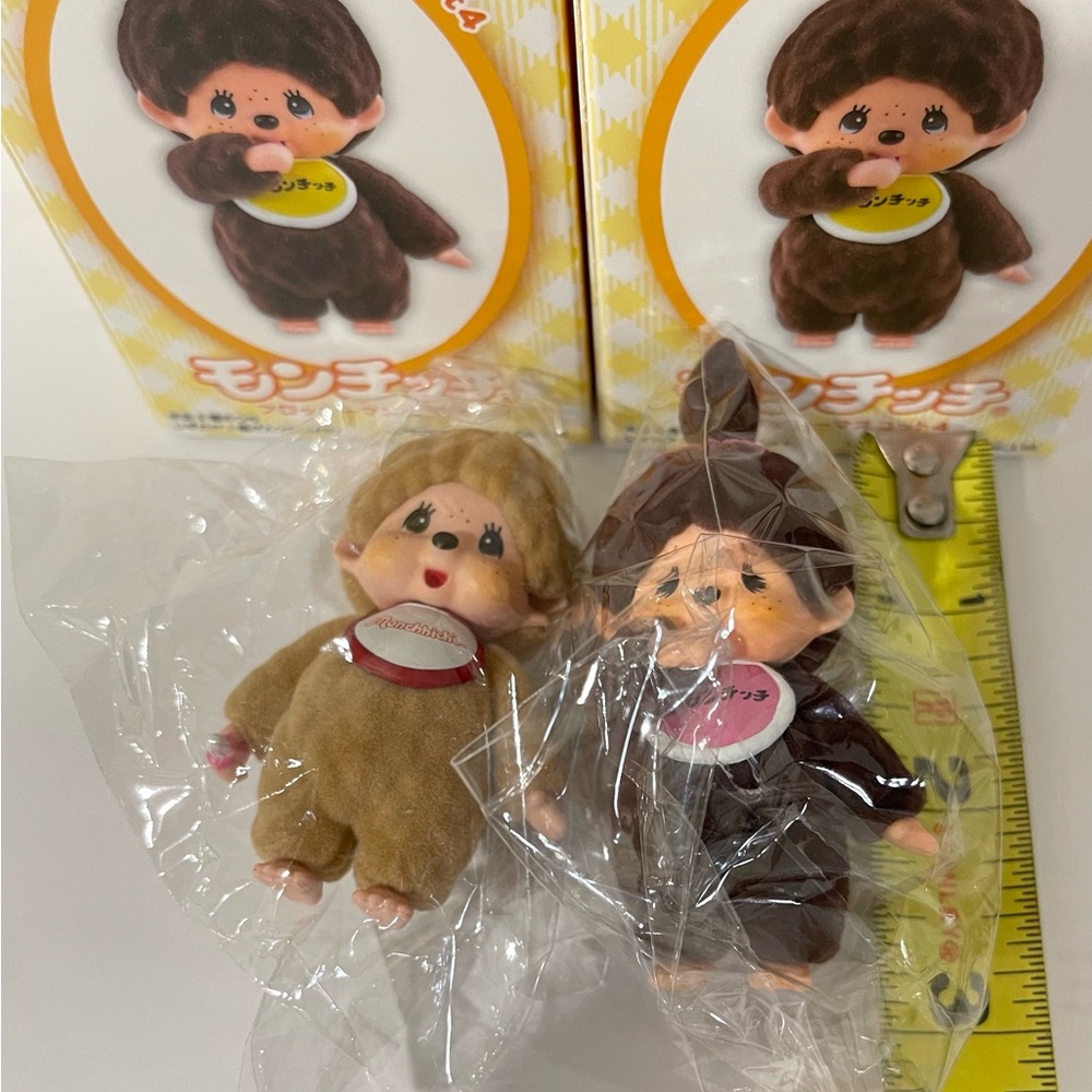 2 Monchhichi Flocking Mascot4 Japan Sekiguchi Plush Toy Doll kun chan Rare New - Picture 2 of 9